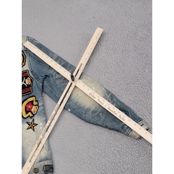 Reason Jacket Mens Small Sherpa Lined Denim Patch Embroidered Graphic Streetwear - Picture 11 of 12